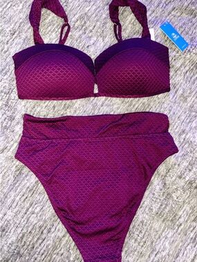 Cupshe Plum Purple Textured High-Waist Bikini Set